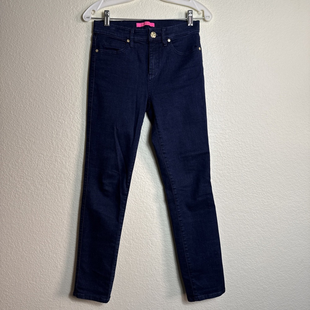 Lilly Pulitzer Denim Jeans Womens 2 Blue Slim Leg Mid Waisted Ankle Cotton Pant